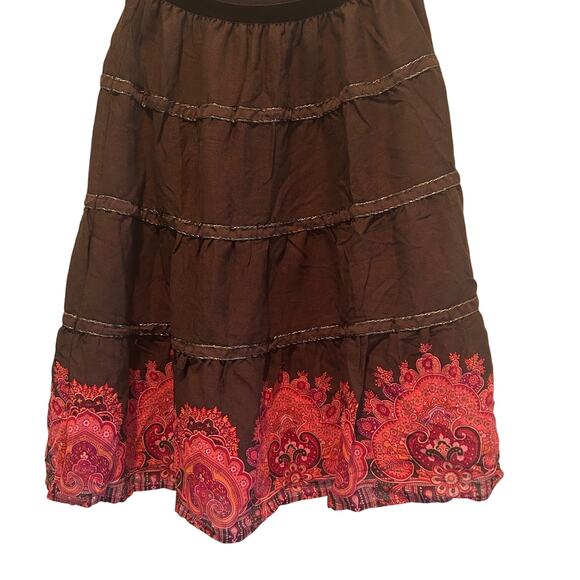 The Limited Skirt Full Wool Blend Tiered Pullon Brown Paisley SZS Midi - Picture 4 of 9
